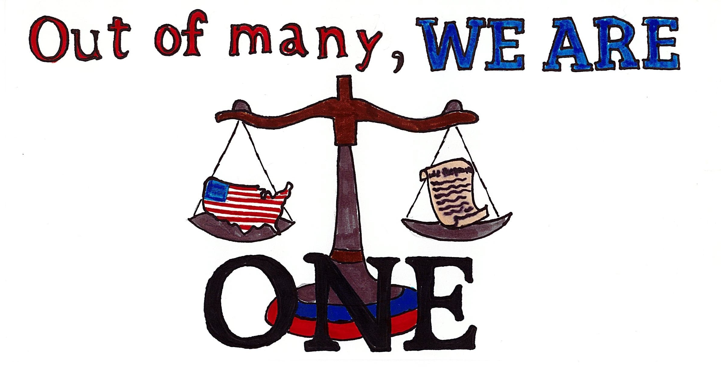 A colorful illustration featuring a scale balancing a U.S. map and a document, with the text